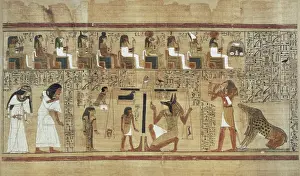 Prints of Book of the Dead or Papyrus of Any. ca. 1275 BC. 19th Dynasty. Scene from the dead judgement before the presence of Osiris. Egyptian art. New Kingdom. Painting. UNITED KINGDOM. London Sight Prints: Egyptian Print: Book of the Dead Scene, ca. 1275 BC