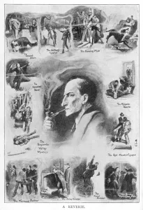 Prints of the great detective surrounded by memories of his greatest triumphs Related Prints: Sherlock Holmes Print: The Great Detective in Reverie