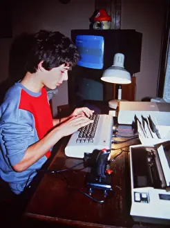 Boy on 80s Computer Print: Vintage Gaming Scene