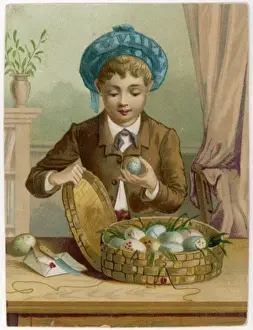 Print of Boy with Basket of Eggs