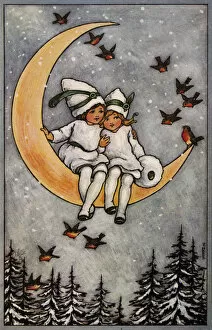 Amidst Collection: Boy & girl sitting on the moon
