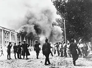 Prints of Buildings on fire in the city of Brest-Litovsk Belarus Prints: Brest-Litovsk Buildings Burn: A Print of Devastation in 1915