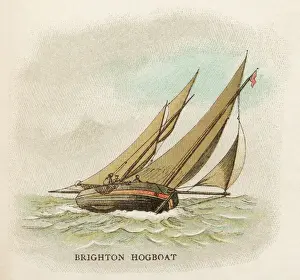 Prints of Hogboat used by the fishermen of Brighton, Sussex Brighton And Hove Prints: Brighton Hogboat Print: Vintage Engraving of Traditional Fishing Vessel