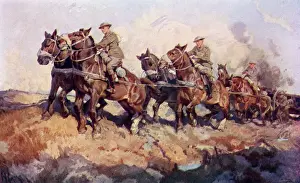 Prints of An Australian battery going into action during World War One. Date: 1920s Weapons And Artillery Prints: Bringing up the Guns WW1 Australian Battery Print 1920s