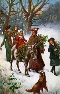 Bringing in the Holly Christmas Print circa 1908