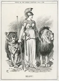 Prints of Britannia and her pets, the British lion and the Indian tiger are ready to take on Afghanistan Related Prints: Britannia and Her Pets Print
