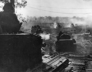 British Armoured Vehicles advancing in Normandy; Second Worl British Armoured Vehicles advancing in Normandy; Second Worl