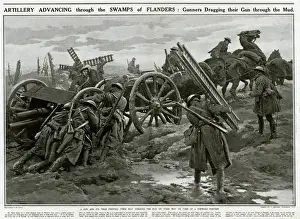 Fortunino Matania Prints: British Gunners in Flanders Mud Print, November 1917