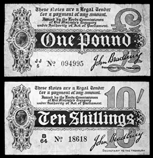 Money Prints: British Bank Notes Print: WW1 One Pound and Ten Shillings Emergency Issue