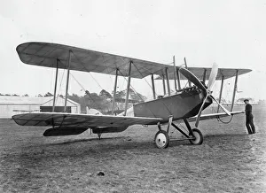 British BE2C biplane on an airfield, WW1 British BE2C biplane on an airfield, WW1