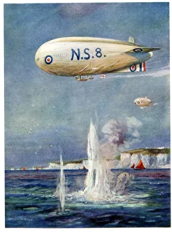 British naval airships scouting for underwater craft, WW1 British naval airships scouting for underwater craft, WW1