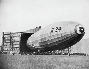 British R34 airship emerging from hangar British R34 airship emerging from hangar