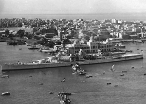 British Royal Navy Cruiser at Port Said, Egypt British Royal Navy Cruiser at Port Said, Egypt
