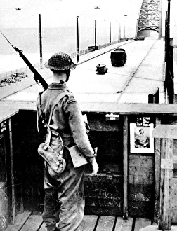 British Sentry keeping watch on Nijmegen Bridge; Second Worl British Sentry keeping watch on Nijmegen Bridge; Second Worl