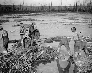 British soldiers washing in swamp, Somme, WW1 British soldiers washing in swamp, Somme, WW1