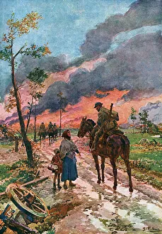 British trooper meets French woman on the road to Lille, WW1 British trooper meets French woman on the road to Lille, WW1