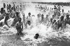 British troops bathing in the sea, Etaples, France, WW1 British troops bathing in the sea, Etaples, France, WW1