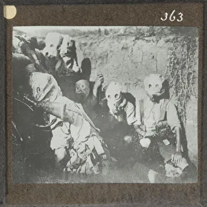 British troops wearing gas masks in the trenches, Salonika British troops wearing gas masks in the trenches, Salonika