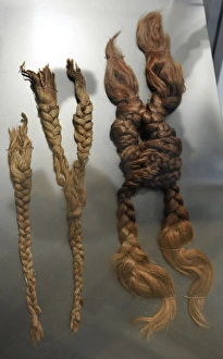 Bronze Age. Four interlaced plaits. From Farup at Vindum, ce Bronze Age. Four interlaced plaits. From Farup at Vindum, ce
