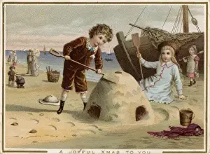Sandy Beach Landscapes Prints: Building a Sandcastle