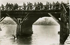 Bulgarian soldiers searching for guns in river, WW1 Bulgarian soldiers searching for guns in river, WW1