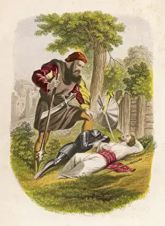 Print of Giant Despair Menacing Pilgrims in Bunyan's Progress