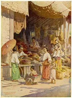 Burmese Bazaar Mothers with Children Print