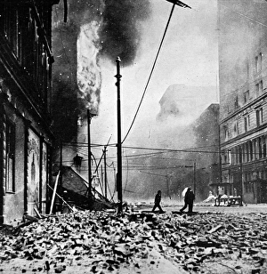 A burning street after the San Francisco earthquake A burning street after the San Francisco earthquake