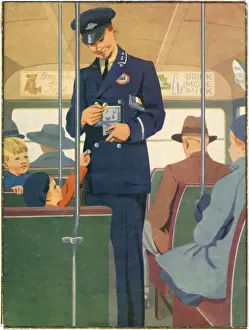 Vintage Transport Illustrations Prints: Bus Conductor