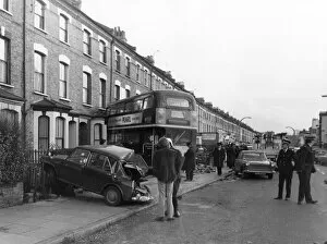 Fireman Collection: Bus embedded in house, Blackstock Road, London