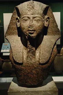 Prints of Bust of Pharaoh, possibly Ramses II. Dated c. 1250 BC. Red granite. New Kingdom. 19th Dynasty. British Museum. London. United Kingdom British Museum Prints: Red Granite Bust of Pharaoh Print, c. 1250 BC