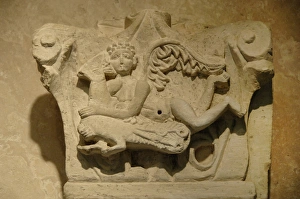 Byzantine art. Capital decorated with relief of cupid on a p Byzantine art. Capital decorated with relief of cupid on a p