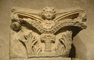 Byzantine art. Capital decorated with a relief of a woman. B Byzantine art. Capital decorated with a relief of a woman. B