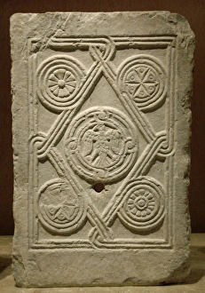 Byzantine Art. Marble slab with geometrical relief. Greece Byzantine Art. Marble slab with geometrical relief. Greece