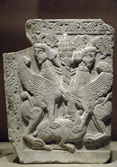 Byzantine art. Tree of life between two sphinxes treading a Byzantine art. Tree of life between two sphinxes treading a