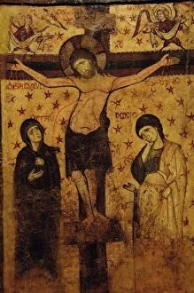 Byzantine icon. Crucifixion. 9th-13th century. Byzantine Mus Byzantine icon. Crucifixion. 9th-13th century. Byzantine Mus