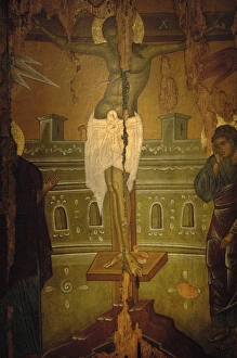 Byzantine icon. Crucifixion. Rhodes workshop. 15th century Byzantine icon. Crucifixion. Rhodes workshop. 15th century