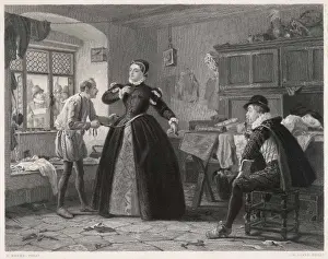 Tudor Tailor Taking a Lady's Measurements Print