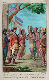 The cacique of Tabasco presents to Hernan Cortes twenty Indi The cacique of Tabasco presents to Hernan Cortes twenty Indi
