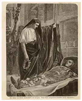Prints of Caesar inspects the mummified corpse of Alexander the Great at his tomb in Alexandria, Egypt Egyptian Pyramids And Tomb Prints: Caesar Inspects Alexander's Mummified Corpse Print