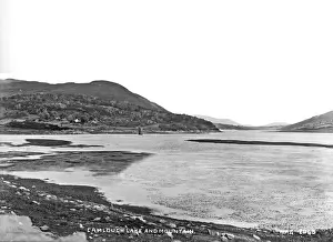 Prints of Camlough Lake and Mountain - view over a lake to a mountain. (Location: Northern Ireland; County Down; Newry). Date: circa early 1900s County Armagh Prints: Early 20th Century Print of Camlough Lake and Mountain