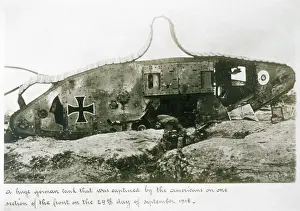 Prints of A huge German tank captured by the Americans in France, shortly before the Armistice Tanks And Armored Vehicle Prints: Captured German Tank Print