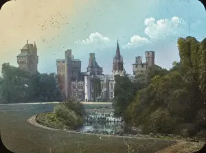 Cardiff Castle Colour Lantern Slide Print circa 1890s