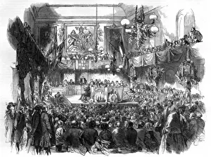 Prints of The Cardiff Atheneaum Eisteddfod at the town hall, 1850. Date: 1850 Cultural Festivals And Tradition Prints: Cardiff Eisteddfod Print, 1850: Town Hall Scene