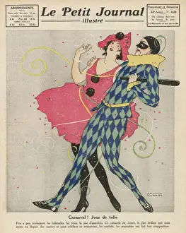 Vintage Carnival Images Prints: Two carnival characters having fun