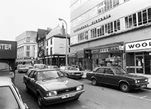 Prints of Parked cars in the town centre, Kingston-upon-Hull, Humberside, Yorkshire, England. Date: circa 1980 Humberside Prints: Hull Town Centre Cars Print circa 1980