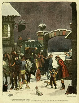 Cartoon, 19th century coach at an inn Cartoon, 19th century coach at an inn