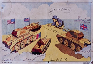 Cartoon with British and American tanks, WW2 Cartoon with British and American tanks, WW2