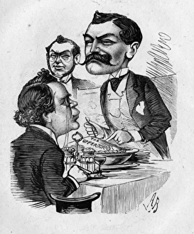 Cartoon, H J Byron and J L Toole at dinner Cartoon, H J Byron and J L Toole at dinner