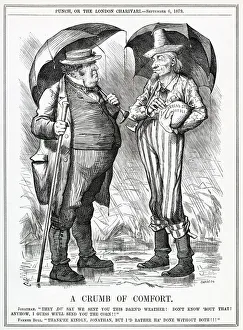 Cartoon, John Bull is forced to accept American aid from Uncle Sam. Date: 1879 Cartoon, John Bull is forced to accept American aid from Uncle Sam. Date: 1879